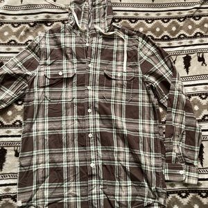 Roebuck and Co hooded button up plaid shirt Sz xl